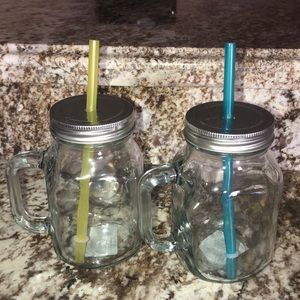 Mason jars with straws (brand new) (only the yellow straw one)